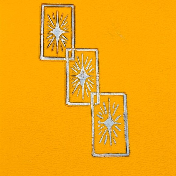 Vintage 60s STERILITE Yellow Plastic Trash Can: Triple Silver Starburst - MCM - Picture 2 of 13